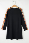 Orange Contrast Geo Raglan Sleeve Patchwork Dress