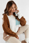 Khaki Mix Textured Knit Colorblock Patchwork Sweater