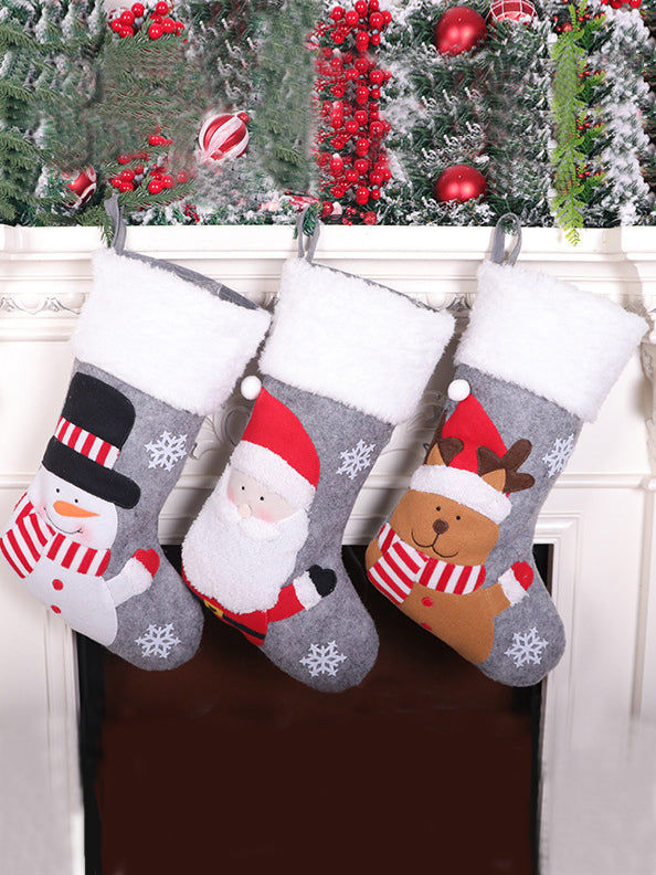 Adornos Bolsa regalo calcetín navideño OREY gris (3 calcetines en el paquete)