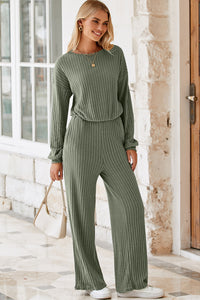 Laurel Green Solid Ribbed Knit Keyhole Back High Waist Jumpsuit