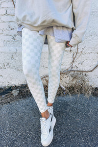 Gray Checkered Pattern High Waist Skinny Leggings