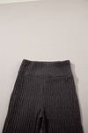 Dark Grey Wide Waistband Ribbed Textured Knit Leggings