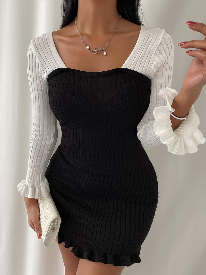 VESTIDO ELEGANTE CANDI blanco y negro