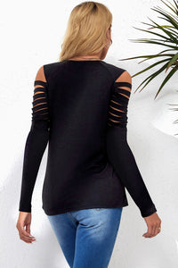 Black Mesh Patch Ripped Long Sleeve Top