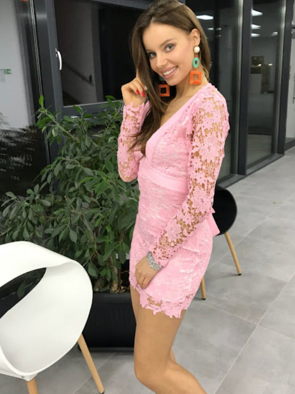 VESTIDO MINI DE ENCAJE CON ESPALDA ABERTURA SHARON rosa