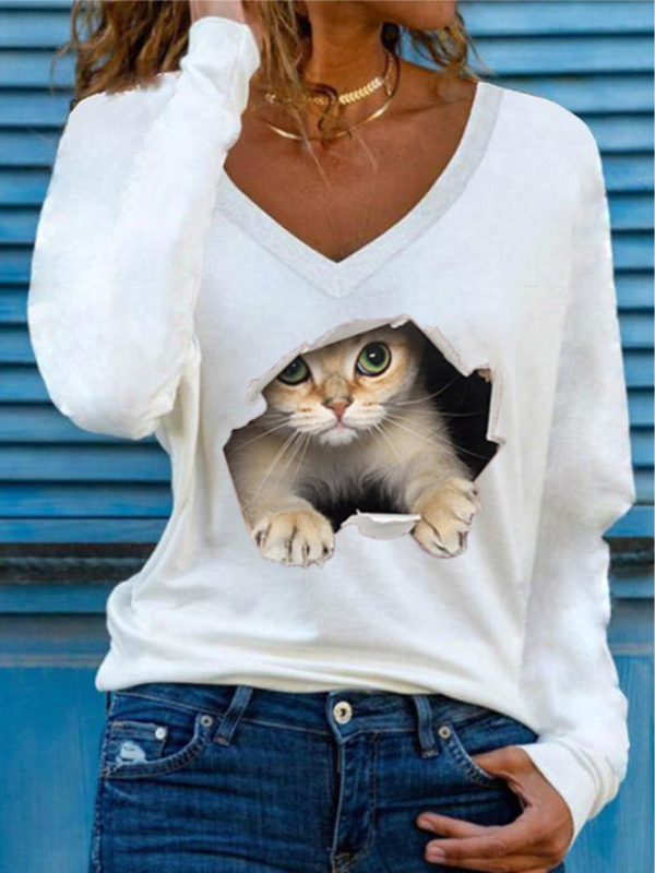 CAMISA CON MOTIVO GATO MALORI blanco