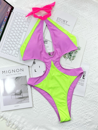 MONOKINI SAMINA morado y verde claro